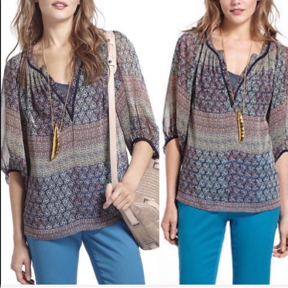 Anthropologie Maeve Poppy Sheer Floral Blouse